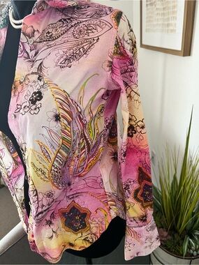 Pink Floral Print Button-Front Women's Blouse
